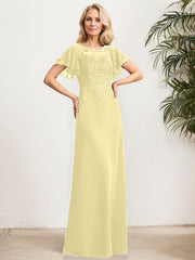 A-line Scoop Illusion Floor-Length Lace Chiffon Mother of the Bride Dress With Sequins