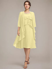 A-line Scoop Knee-Length Chiffon Mother of the Bride Dress With Beading