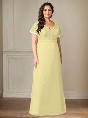 A-Line V-Neck Lace Chiffon Mother of the Bride Dress