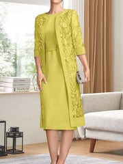 Sheath/Column Scoop Knee-Length Chiffon Mother of the Bride Dress With Pleated Sequins