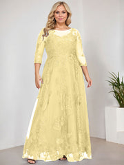 A-line Scoop Illusion Floor-Length Tulle Lace Mother of the Bride Dress With Sequins