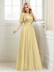 A-Line Short Sleeve Embroidery Mother Of The Bride Dress