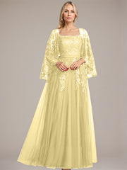 A-line Square Floor-Length Tulle Lace Sequin Mother of the Bride Dress