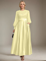 A-line Scoop Ankle-Length Lace Satin Chiffon Mother of the Bride Dress With Sequins