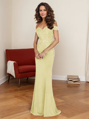 Off-The-Shoulder Elegant Elastic Satin Mother Of The Bride Dresses With Beaded Embroidery