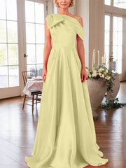 A-Line One-Shoulder Sleeveless Satin Mother Of The Bride Dresses With Bow
