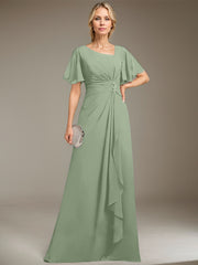 A-line Asymmetrical Floor-Length Chiffon Mother of the Bride Dress With Pleated Beading Sequins