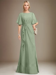 A-line Scoop Floor-Length Chiffon Mother of the Bride Dress With Cascading Ruffles Beading Sequins