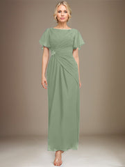 A-line Scoop Ankle-Length Chiffon Mother of the Bride Dress With Beading Pleated