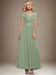 A-line Scoop Illusion Ankle-Length Lace Chiffon Mother of the Bride Dress With Sequins