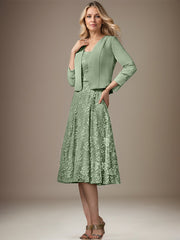 A-line V-Neck Knee-Length Chiffon Lace Mother of the Bride Dress With Beading Sequins