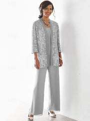 3 Piece Mother of the Bride Dress Wedding Guest Party Sparkle & Shine Scoop Neck