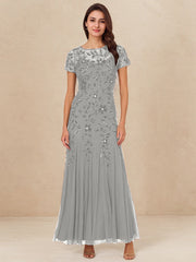 A-Line Scoop Illusion Floor-Length Tulle Mother of the Bride Dress