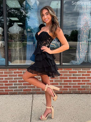 Gorgeous Black Sweetheart Strapless See Through Lace Appliques Homecoming Dress