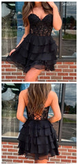 Gorgeous Black Sweetheart Strapless See Through Lace Appliques Homecoming Dress
