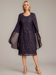 A-line Scoop Knee-Length Lace Mother of the Bride Dress With Sequins