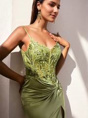 Flor Gown - Fitted Satin Gown with Embellished Bodice