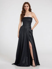 Sparkling Strapless A-Line Gown with Sli