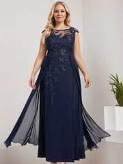 A-line Scoop Illusion Floor-Length Lace Chiffon Evening Dress With Sequins