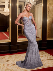 STRAPLESS GLITTER EMBELLISHED GOWN
