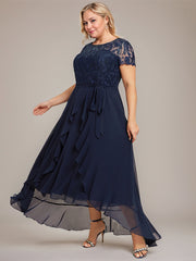 A-line Scoop Illusion Asymmetrical Chiffon Lace Mother of the Bride Dress With Ruffle Sequins Bow