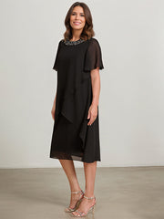 A-line Scoop Knee-Length Chiffon Mother of the Bride Dress With Beading Sequins