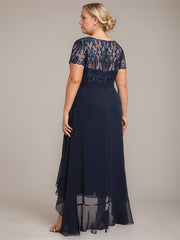 A-line Scoop Illusion Asymmetrical Chiffon Lace Mother of the Bride Dress With Ruffle Sequins Bow