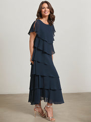 A-line Scoop Asymmetrical Chiffon Mother of the Bride Dress With Ruffle