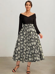 A-line Off the Shoulder Tea-Length Jacquard Chiffon Mother of the Bride Dress With Pleated
