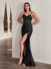 Flor Gown - Fitted Satin Gown with Embellished Bodice