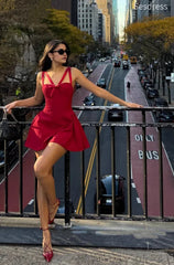 Gorgeous Burgundy Straps A-line Short Mini Dress Homecoming Dress