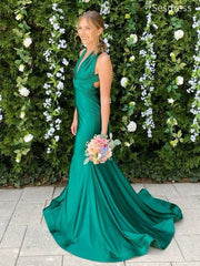 Elegant V-neck Halter Mermaid Wedding Guest Dress,Prom Dress