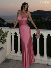 Sexy V-neck Halter Lace See Through Mermaid Long Evening Dress,Prom Dress