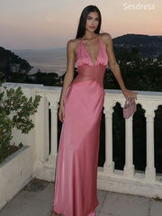 Sexy V-neck Halter Lace See Through Mermaid Long Evening Dress,Prom Dress