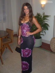 Sexy Black Flower Scoop Spaghetti Strap Mermaid Long Evening Dress,Prom Dress