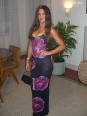 Sexy Black Flower Scoop Spaghetti Strap Mermaid Long Evening Dress,Prom Dress