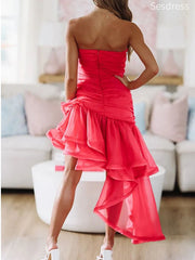 Elegant V-neck Strapless Ruffles A-line Short Mini Dress Homecoming Dress
