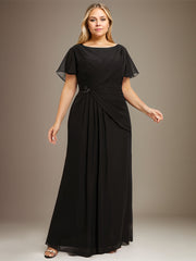 A-line Scoop Ankle-Length Chiffon Mother of the Bride Dress With Beading Pleated