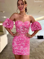 Gorgeous Sweetheart Strapless Lace Bodycon Short Mini Dress Homecoming Dress