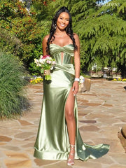 Elegant Sage Sweetheart Strapless Side Slit Mermaid Long Evening Dress,Prom Dress