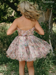 Cute Sweetheart Strapless Illusion A-line Short Mini Dress Homecoming Dress