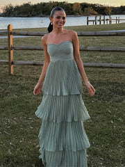Gorgeous Green Sweetheart Strapless A-line Long Evening Dress,Prom Dress