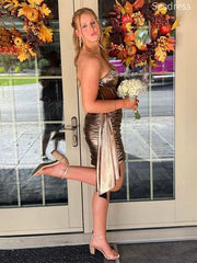 Glam Sweetheart Beaded Trail Pleats Strapless Bodycon Short Mini Dress Homecoming Dress
