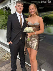 Glam Sweetheart Beaded Trail Pleats Strapless Bodycon Short Mini Dress Homecoming Dress