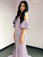 Sparkly Purple Sweetheart Off-Shoulder Strapless Mermaid Long Evening Dress,Prom Dress