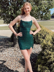 Gorgeous Scoop Spaghetti Strap Lace Up Bodycon Short Mini Dress Homecoming Dress