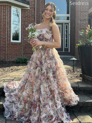 Gorgeous Lace Strapless Side Slit Lace A-line Long Evening Dress,Prom Dress