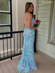 Gorgeous V-neck Spaghetti Strap Side Slit Mermaid Long Evening Dress,Prom Dress