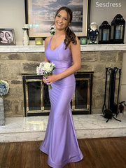 Elegant Purple V-neck Spaghetti Strap Mermaid Wedding Guest Dress,Prom Dress