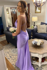 Elegant Purple V-neck Spaghetti Strap Mermaid Wedding Guest Dress,Prom Dress